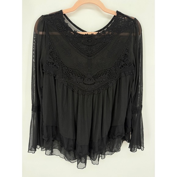Altar'd State Tops - Altar'd State Blouse Women Small Black Crochet Lace Mesh Bell Sleeve Whimsygoth